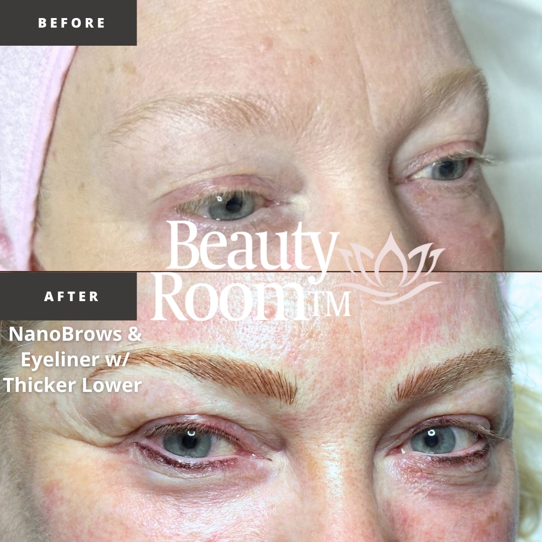 Before and After Image: NanoBrows & Eyeliner - front