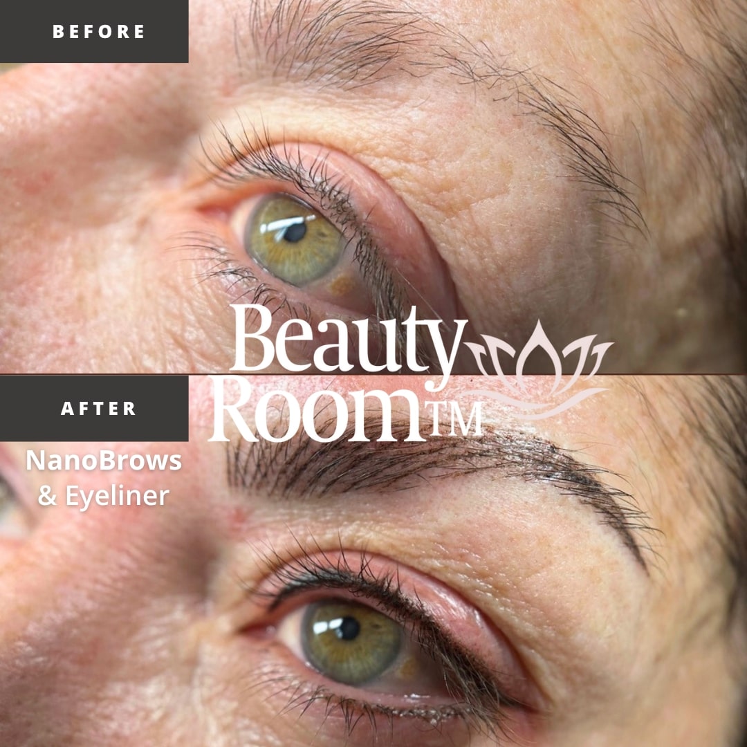 Before and After Image: NanoBrows & Eyeliner - front